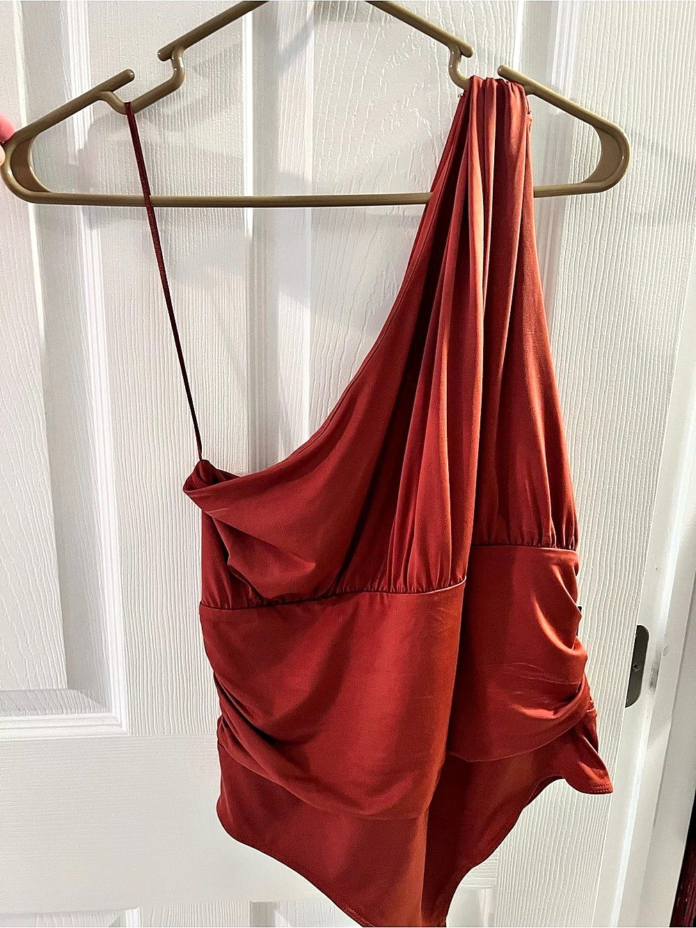 Express Ruched body suit, dark orange/red color NWT - Picture 4 of 6